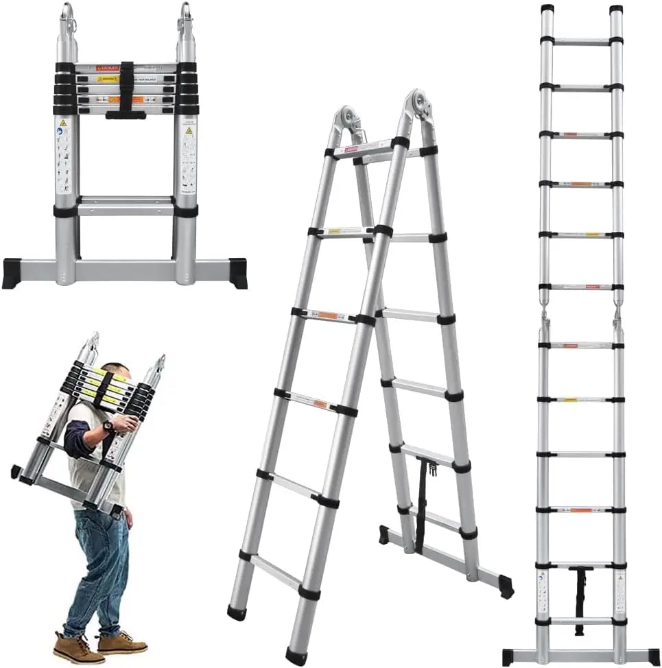 GearForge Pro-Lift Aluminium Telescopic Ladder – Heavy-Duty Foldable Extension Ladder (Up To 5M) – Compact, Safe & Portable