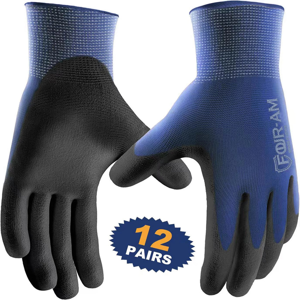 GearForge ProGrip™ Ultra-Thin PU Work Gloves – 12-Pair Pack | Precision Grip, Oil-Resistant, Nylon Shell