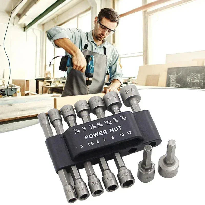 GearForge™ PowerNut Driver Set – 9-Piece / 14-Piece SAE & Metric Drill Socket Bit Kit (Chrome Vanadium Steel)