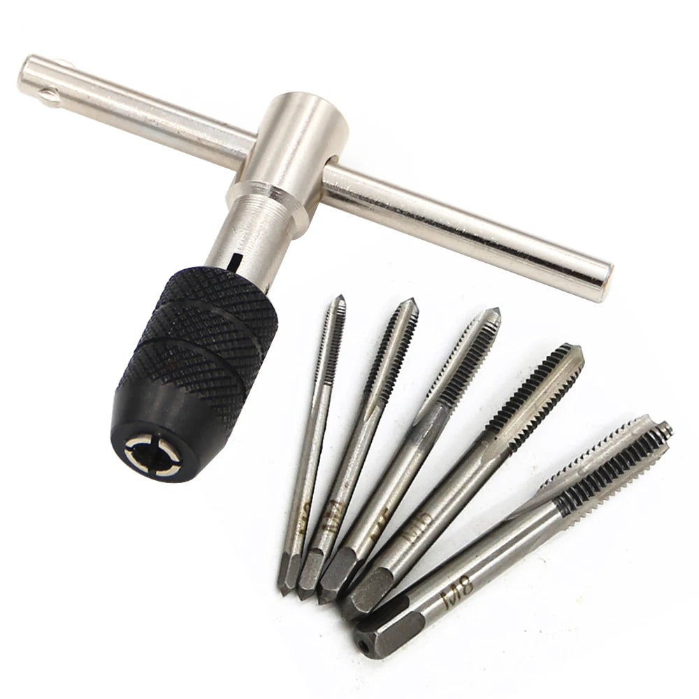Precision Tap Wrench & 5-Piece Hand Tap Set (M3–M8)
