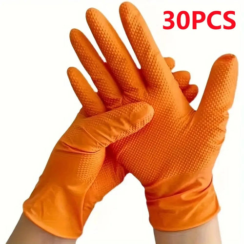 🧤 GearForge ProShield™ 8Mil Orange Nitrile Gloves – Heavy-Duty Industrial Disposable Gloves (Diamond Grip | Mechanic Grade)