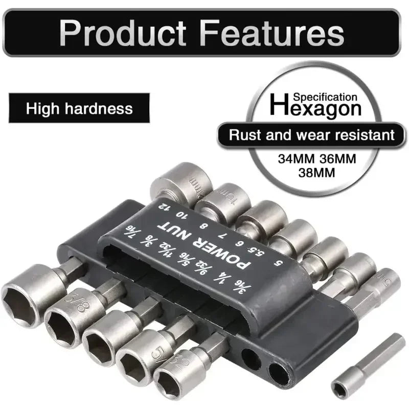GearForge™ PowerNut Driver Set – 9-Piece / 14-Piece SAE & Metric Drill Socket Bit Kit (Chrome Vanadium Steel)