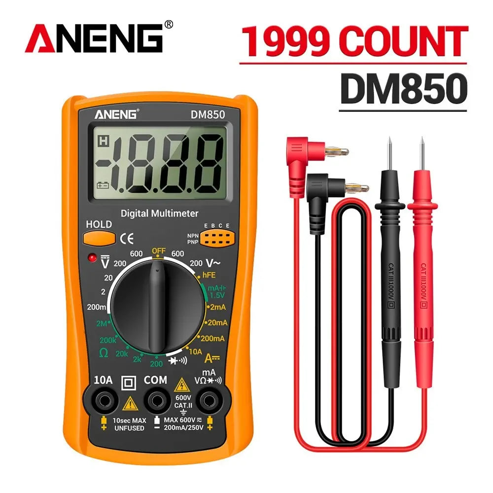 GearForge™ DM850 Pro Digital Multimeter — 1999 Count Auto/Manual AC/DC Tester with Voltage, Current, Resistance & Continuity Functions