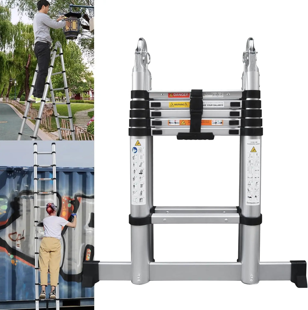 GearForge Pro-Lift Aluminium Telescopic Ladder – Heavy-Duty Foldable Extension Ladder (Up To 5M) – Compact, Safe & Portable