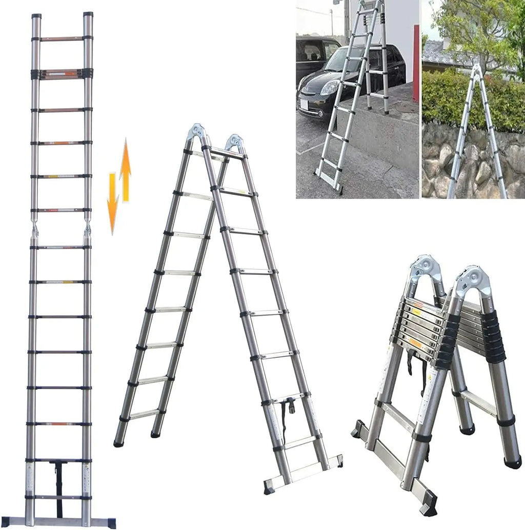 GearForge Pro-Lift Aluminium Telescopic Ladder – Heavy-Duty Foldable Extension Ladder (Up To 5M) – Compact, Safe & Portable