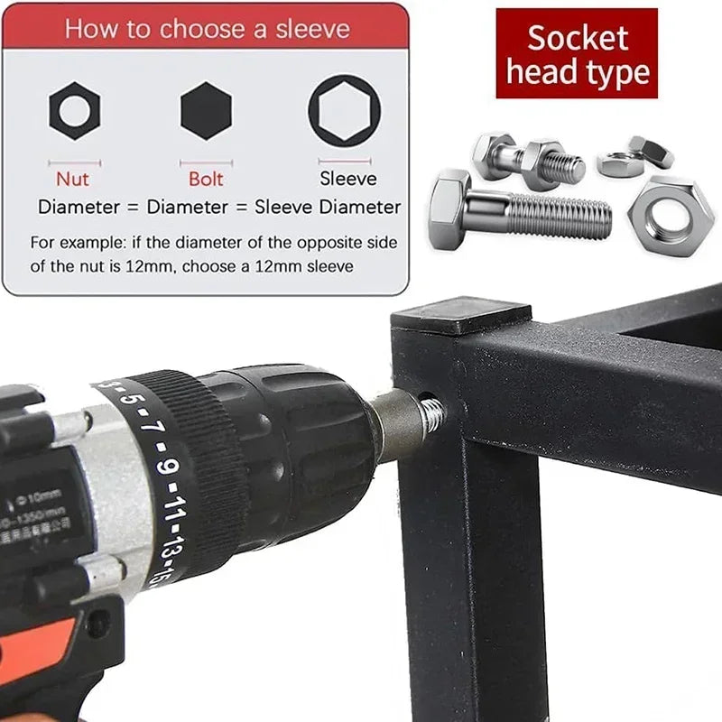 GearForge™ PowerNut Driver Set – 9-Piece / 14-Piece SAE & Metric Drill Socket Bit Kit (Chrome Vanadium Steel)
