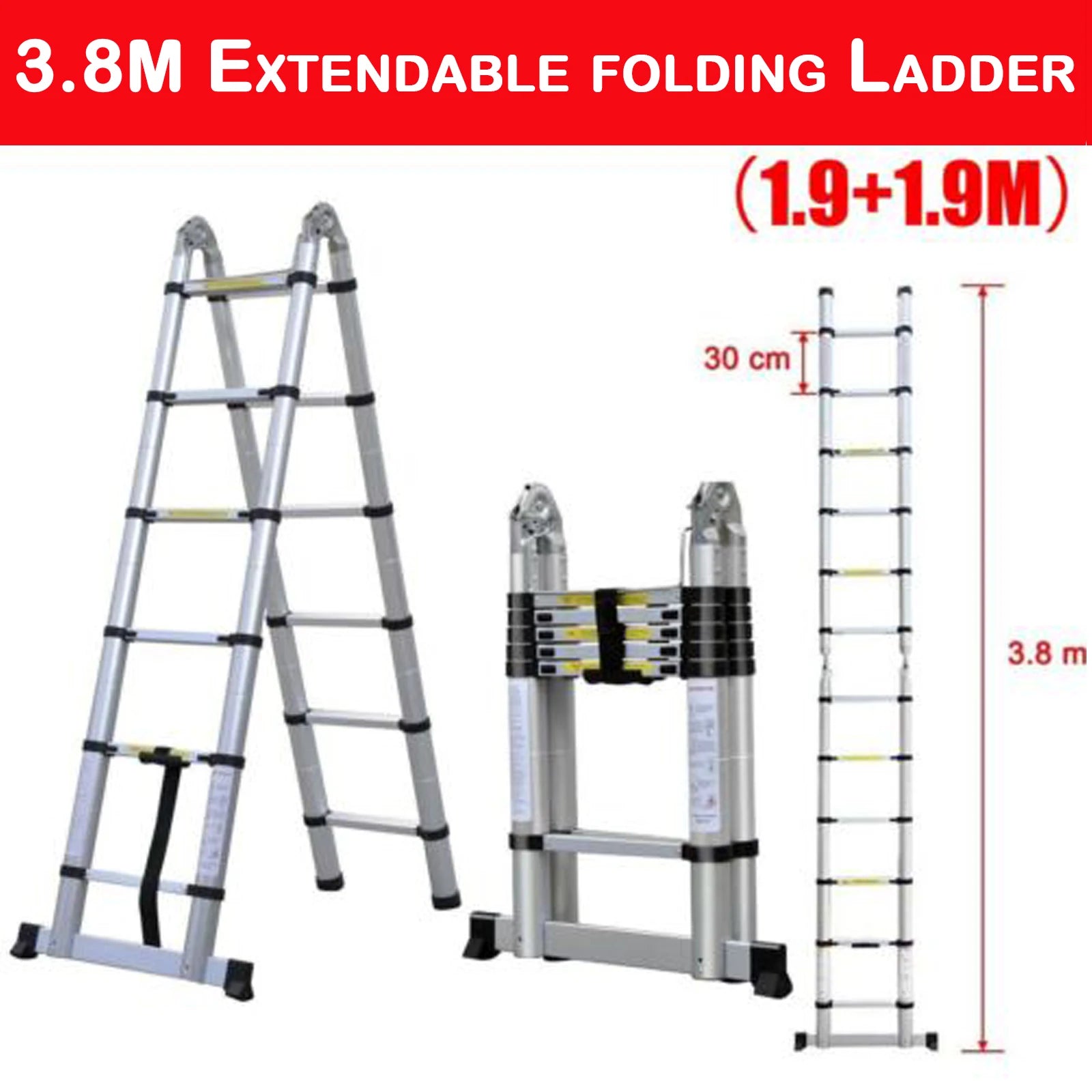 GearForge Pro-Lift Aluminium Telescopic Ladder – Heavy-Duty Foldable Extension Ladder (Up To 5M) – Compact, Safe & Portable